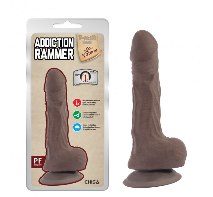 Фаломітатор реалістичний із мошонкою Chisa T-skin ReaL Addiction Rammer коричневий, 19 см.