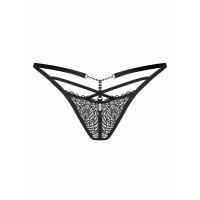 Кружевные черные стринги Obsessive Iliosa с декоративными стразами, S/M