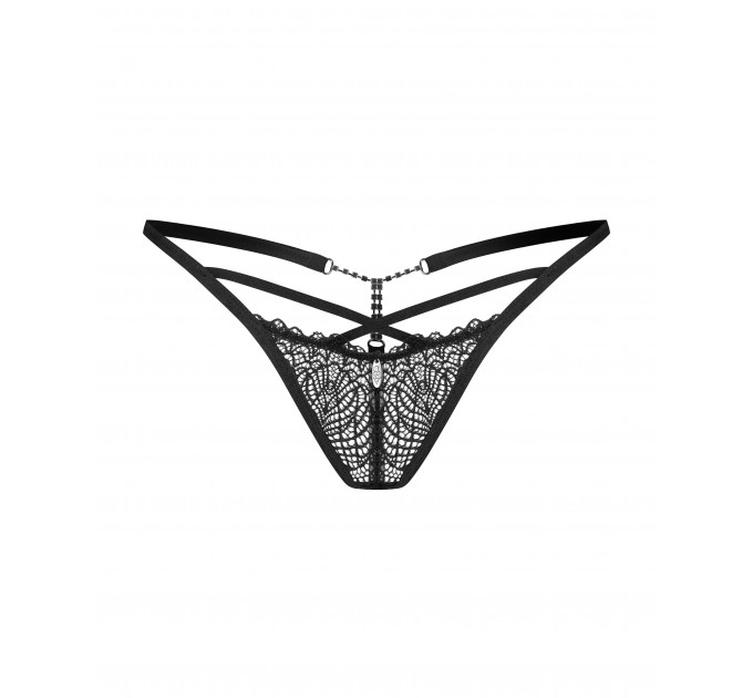 Кружевные черные стринги Obsessive Iliosa с декоративными стразами, S/M