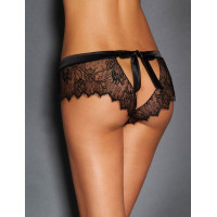 Кружевные трусики Star Night с вырезом сзади и атласным бантом, чёрные, XS-S