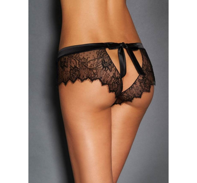Мереживні трусики StarNight з вирізом ззаду та атласним бантом, чорні, XS-S