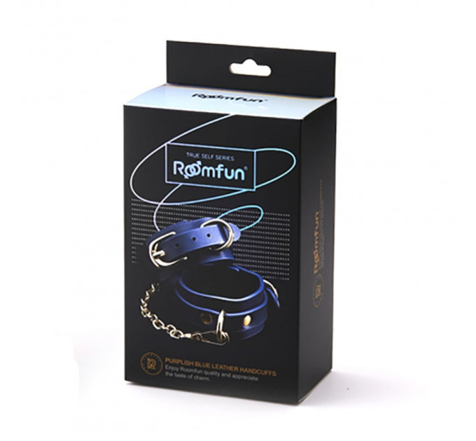 Наручники з екошкіри сині Roоmfun Handcuff із золотистою фурнітурою