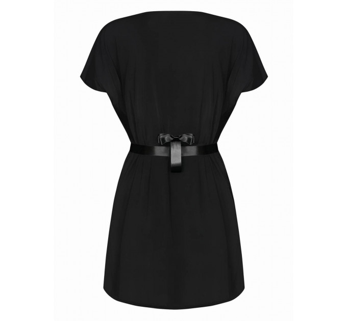 Халат атласный Obsessive 810-PEI-1 с кружевами, черный, L/XL