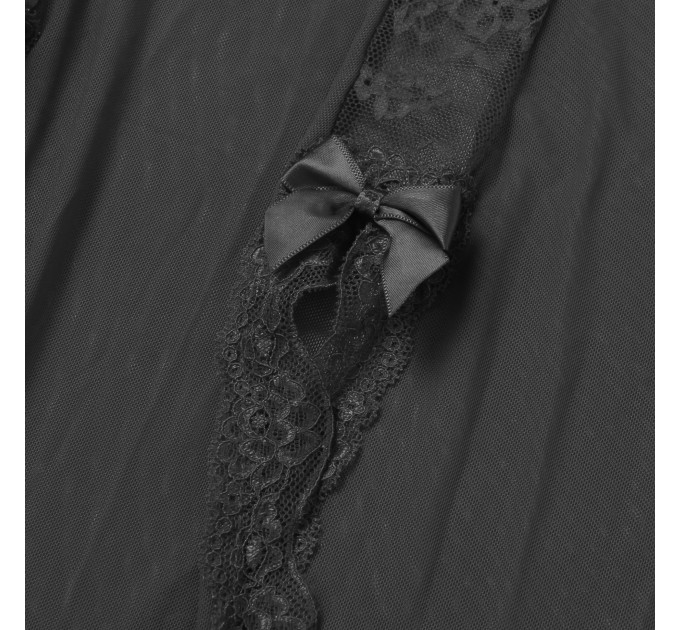 Сукня-пеньюар максі з розрізами Star Night з трусиками, з мереживом, чорна, S