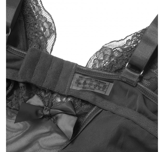 Сукня-пеньюар максі з розрізами Star Night з трусиками, з мереживом, чорна, S