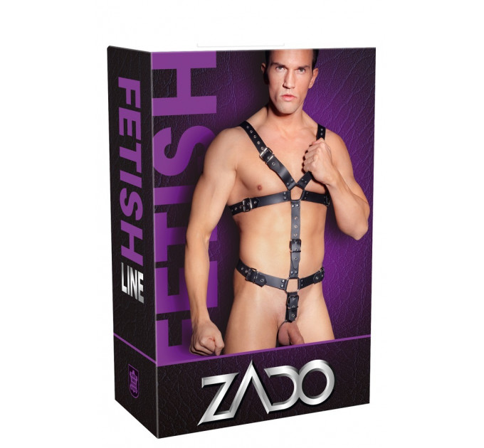 Портупея кожаная мужская ZADO FETISH с декоративными соединительными кольцами, черная, S-L