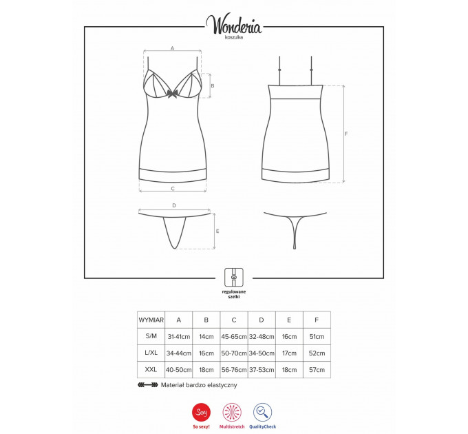 Сорочка Obsessive Wonderia chemise & thong black L/XL