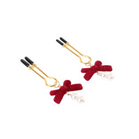 Зажимы на соски CHISA Senuelo Pearl Nipple Clamps Kit с красными бантиками и бусинами