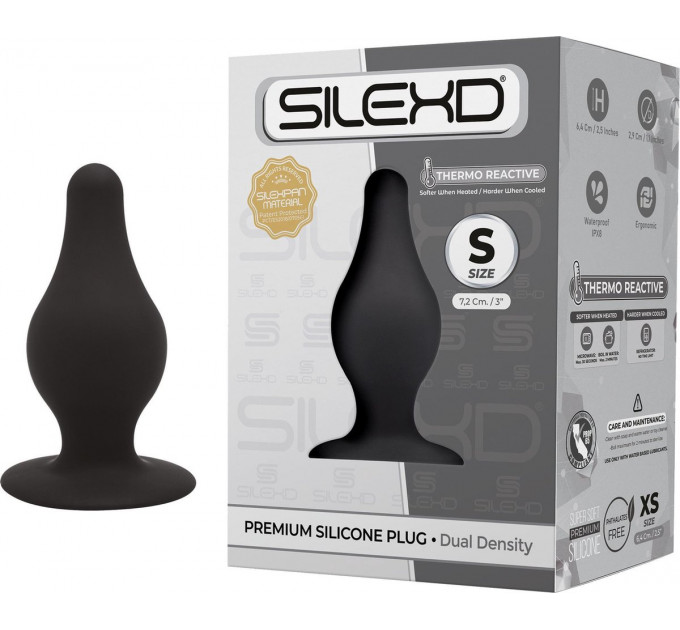 Анальная пробка термореактивная Silexd Plug Model 2 конической формы, черная, S