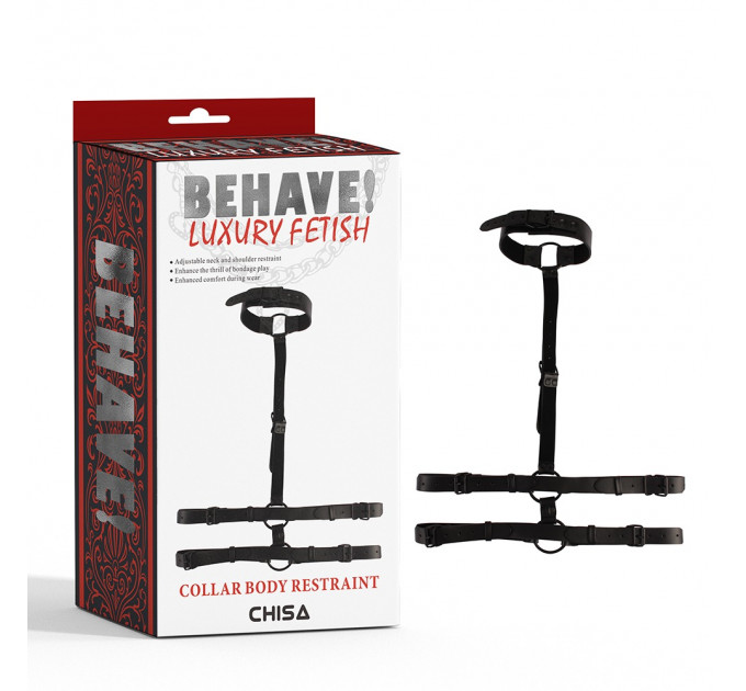 Бондаж-портупея Chisa BEHAVE! Luxury Fetish з нашийником, чорна