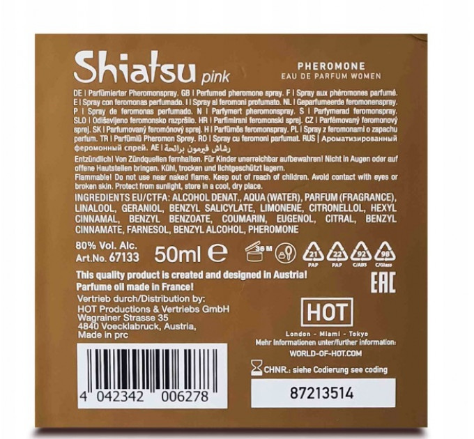 Духи з феромонами жіночі SHIATSU Pheromone Fragrance women pink 50 ml