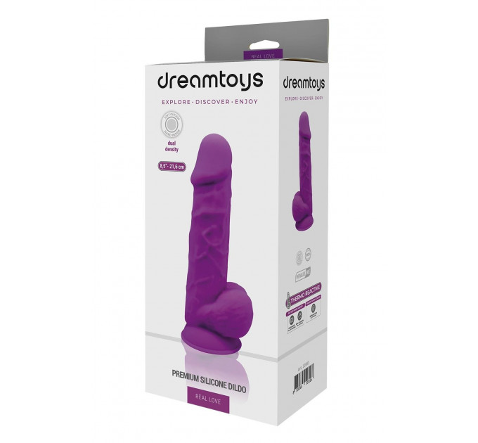 Фаллоимитатор термопластичный с мошонкой Dream Toys Real Love на присоске, фиолетовый
