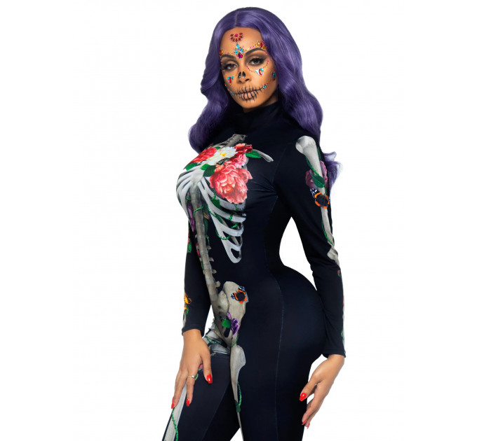 Комбинезон скелет с цветочным принтом Leg Avenue Floral skeleton catsuit M