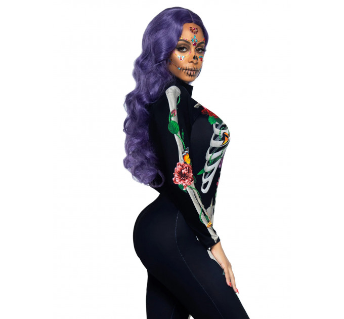 Комбинезон скелет с цветочным принтом Leg Avenue Floral skeleton catsuit M