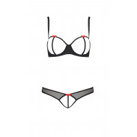 Комплект белья с открытым доступом HEIDI SET WITH OPEN BRA black S/M - Passion