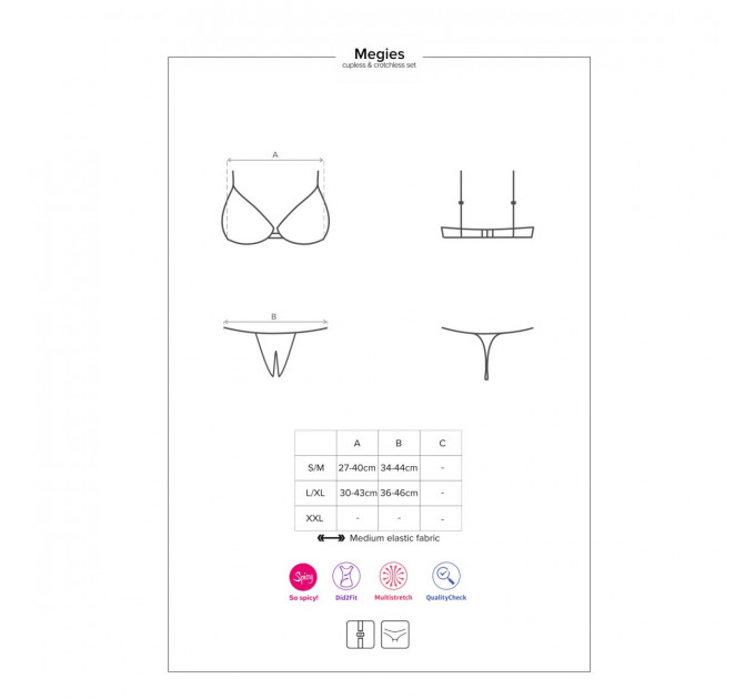Комплект эротический с красной вышивкой Obsessive Megies и доступом к интимным зонам, L/XL