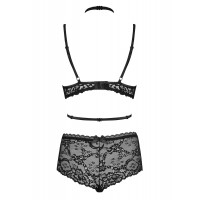 Комплект мереживної білизни Obsessive RAQUELIA з чокером, чорний, L/XL