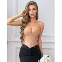 Корсет Star Night з лакованої шкіри, на шнурівці, бежевий, M (без коробки)