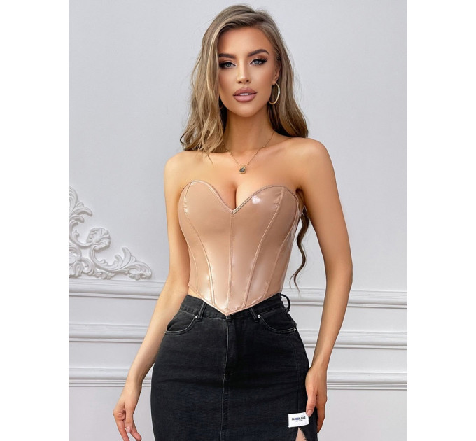 Корсет Star Night из лакированной кожи, на шнуровке, бежевый, M (без коробки)