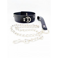 Ошейник с поводком DS Fetish snake skin под кожу змеи черный