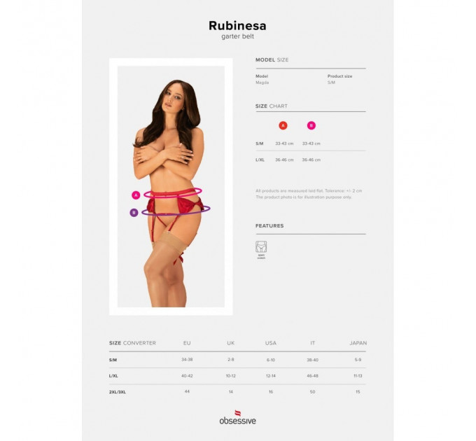 Сексуальный пояс для чулок + стринги S/M Rubines Obsessive красный