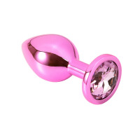 Анальная пробка розовая Funny Steel металлическая с розовым камнем, S