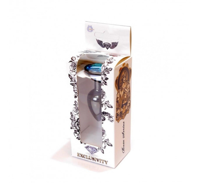 Анальная пробка с камнем Plug-Jewellery Dark Silver PLUG- Light Blue размер S