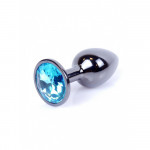 Анальная пробка с камнем Plug-Jewellery Dark Silver PLUG- Light Blue размер S