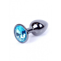 Анальная пробка с камнем Plug-Jewellery Dark Silver PLUG- Light Blue размер S