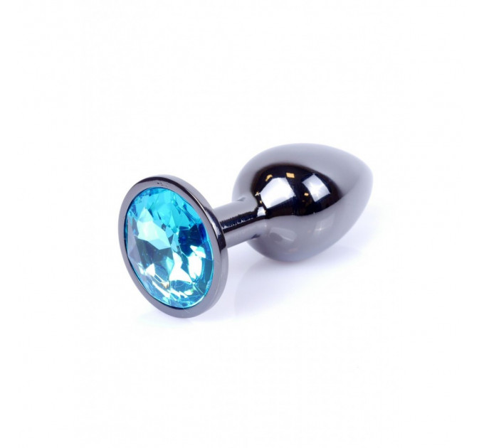 Анальная пробка с камнем Plug-Jewellery Dark Silver PLUG- Light Blue размер S