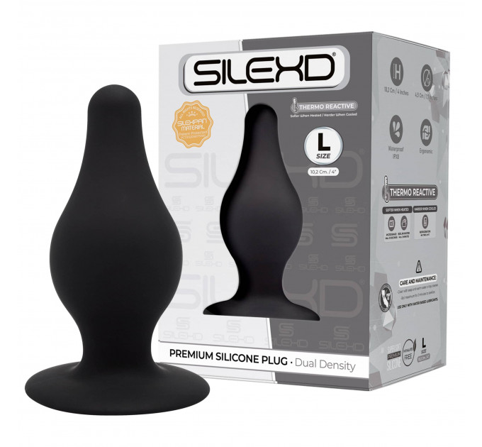 Анальна пробка термореактивна Silexd Plug Model 2 конічної форми, чорна, L