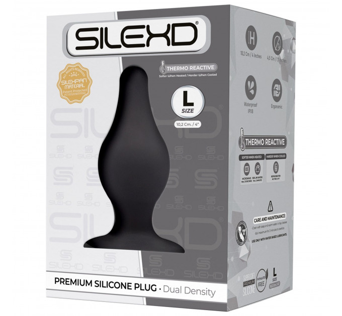 Анальна пробка термореактивна Silexd Plug Model 2 конічної форми, чорна, L
