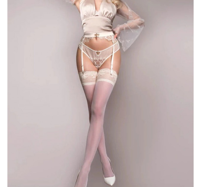 Чулки белые Ballerina's Secret IVORY 20 den с кружевным верхом на силиконовой ленте, S/M