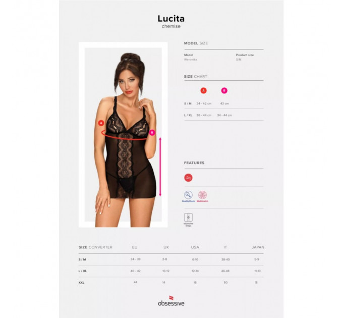 Пеньюар Obsessive Lucita та стрінги S/M