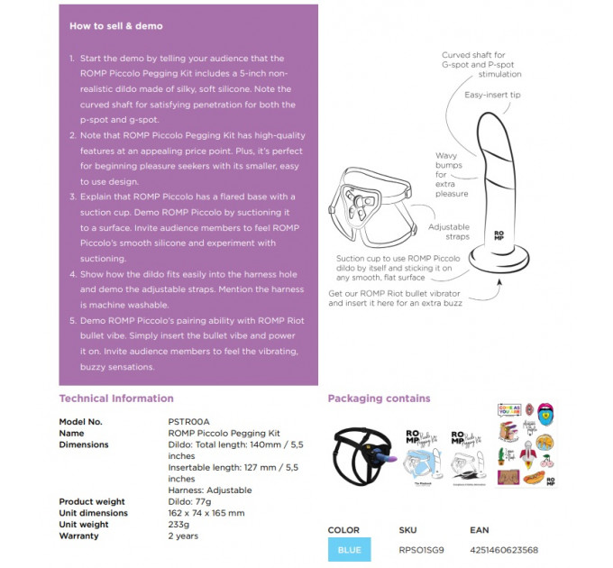 Комплект старопон+ трусики ROMP Piccolo Pegging Kit