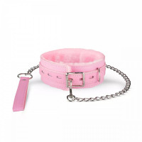 Ошейник широкий, с мехом внутри, с поводком XOXO розовый