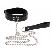 Ошейник широкий с поводком Taboom Luxury Bondage Essentials черный