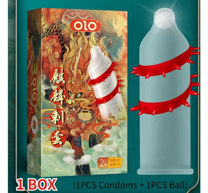 Презерватив OLO с усиками + шарик "Kirin Thorn" (в комплекте 1 презерватив + 1 шарик)