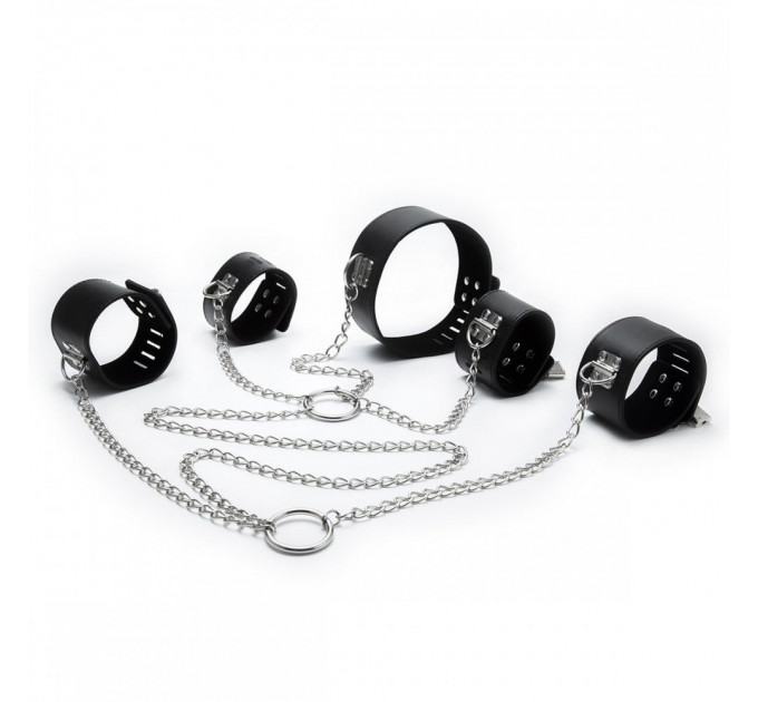 Система фиксации DS Fetish Neck collar and hogtie restraints with chain черная