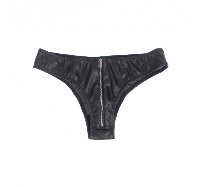 Труси на блискавці Star Night з екошкіри, чорні, M
