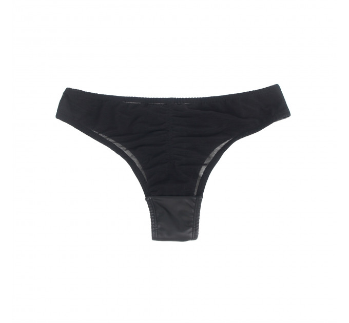 Труси на блискавці Star Night з екошкіри, чорні, M
