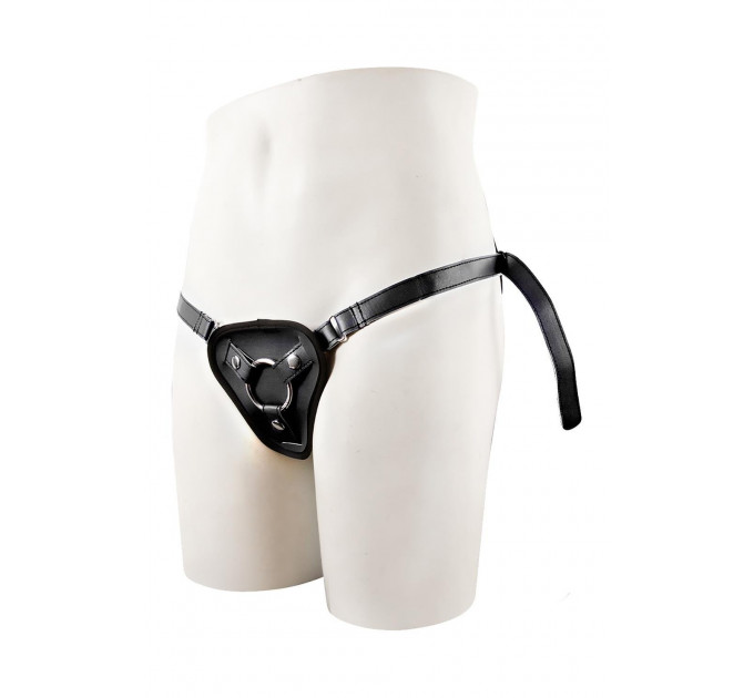 Трусики для страпону з 2 кільцями STRAPON BLACK PU HARNESS WITH TWO RINGS