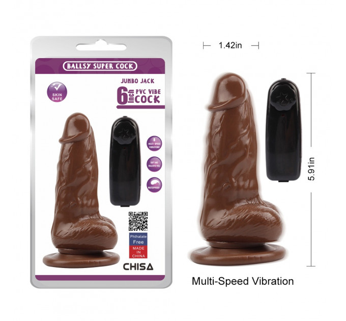 Вибратор реалистичный на присоске Chisa Ballsy Super Cock JUMBO JACK с пультом, коричневый
