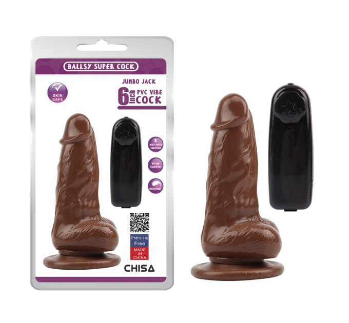 Вибратор реалистичный на присоске Chisa Ballsy Super Cock JUMBO JACK с пультом, коричневый