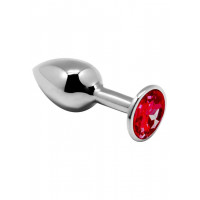 Анальная пробка металлическая серебристая Funny Steel с красным камнем, S