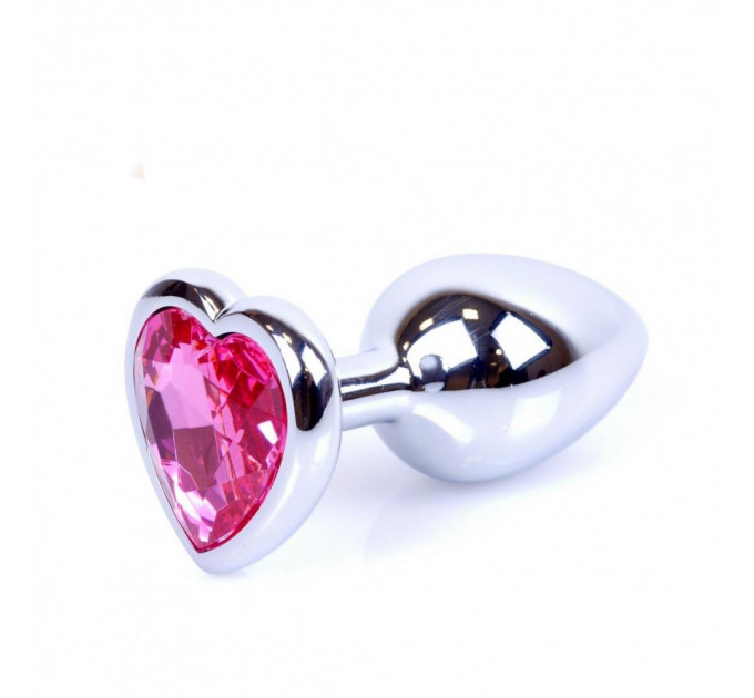 Анальная пробка с камнем Plug-Jewellery Silver Heart PLUG- Pink размер S