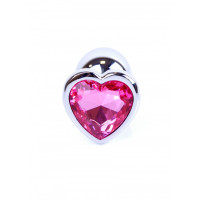 Анальная пробка с камнем Plug-Jewellery Silver Heart PLUG- Pink размер S