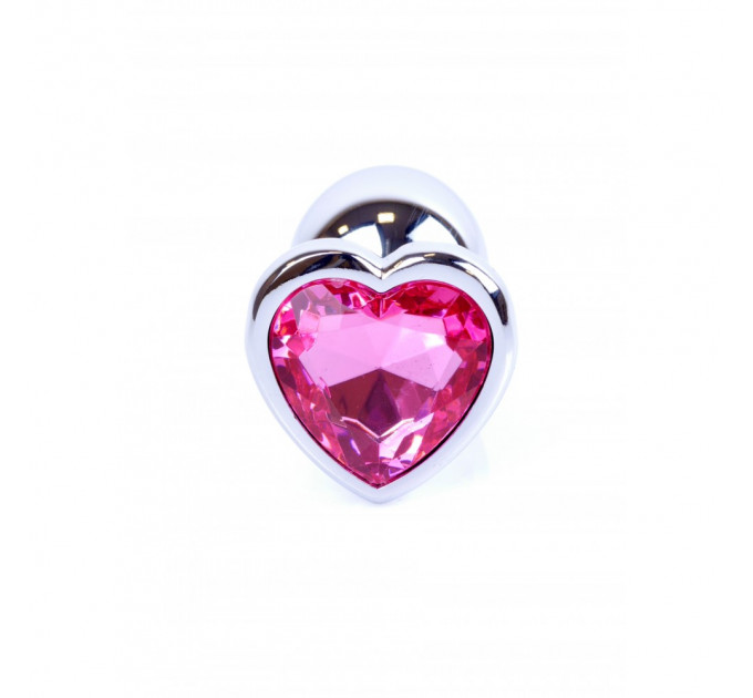 Анальная пробка с камнем Plug-Jewellery Silver Heart PLUG- Pink размер S