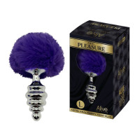 Анальная рельефная пробка Alive Anal Pleasure с темно-фиолетовым хвостом, L