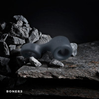 Двойное силиконовое кольцо Boners для пениса и мошонки, широкое, серое